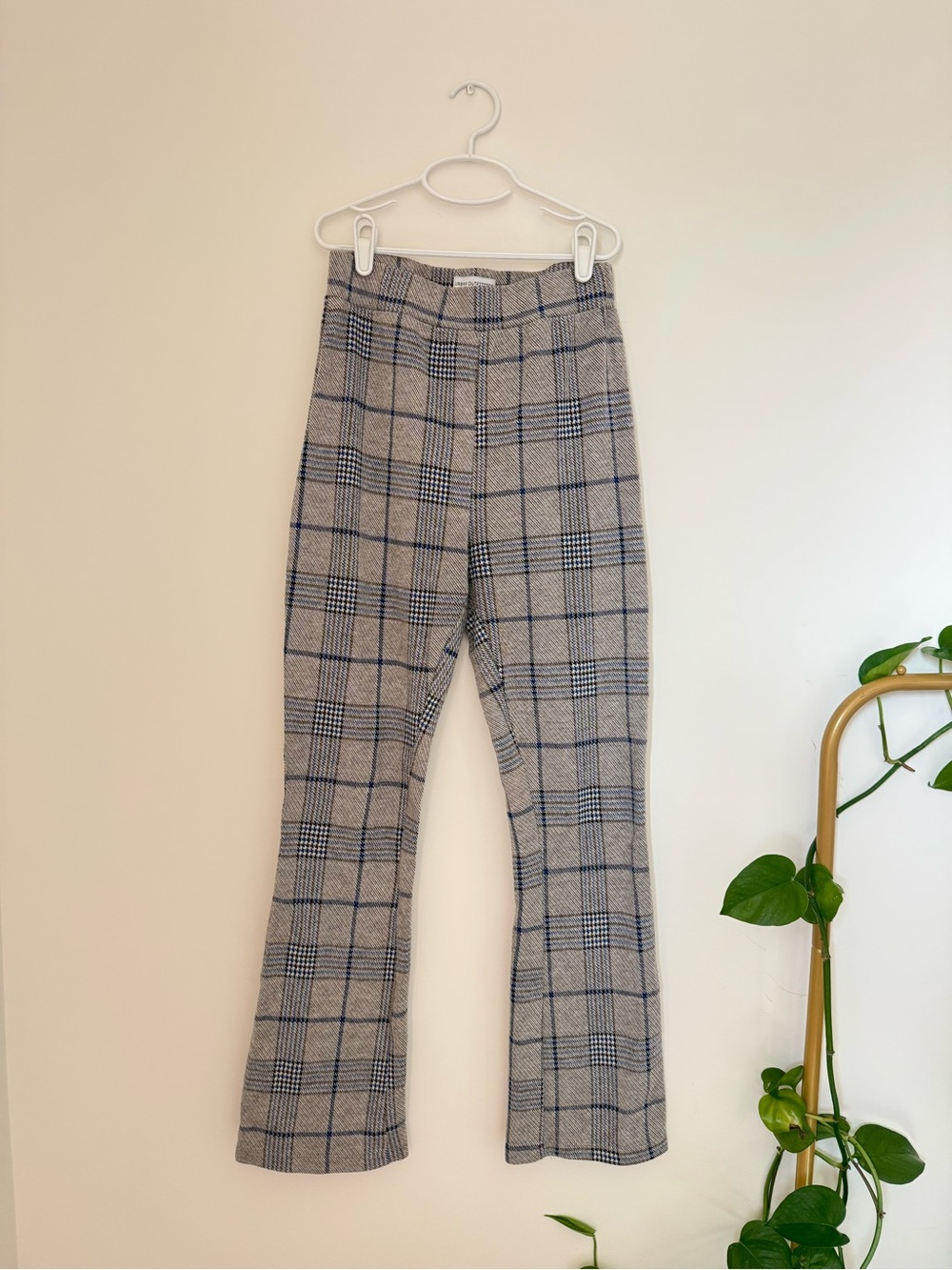 Urban Outfitters Plaid Knit Flare Pants - Gray Blue
